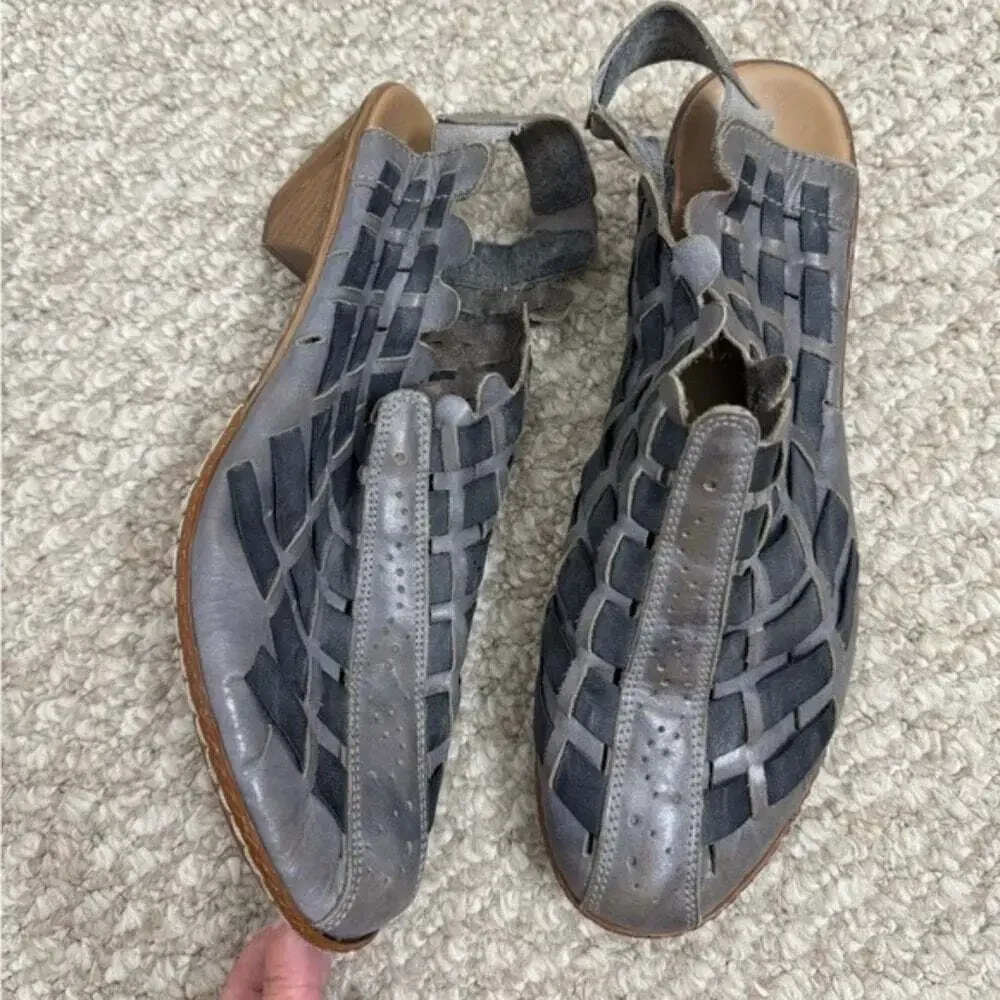 Rieker Sina leather woven slingback Sandal Shoes gray womens size 39